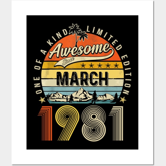 Awesome Since March 1981 Vintage 42nd Birthday Wall Art by Mhoon 